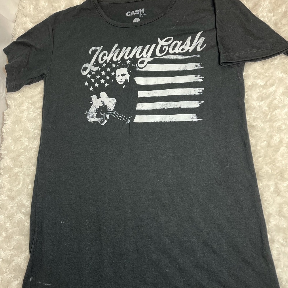 Johnny Cash Man In Black American Flag Guitar L